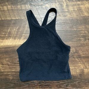 Beyond yoga navy blue studio cross back super soft spacedye crop top tank XS